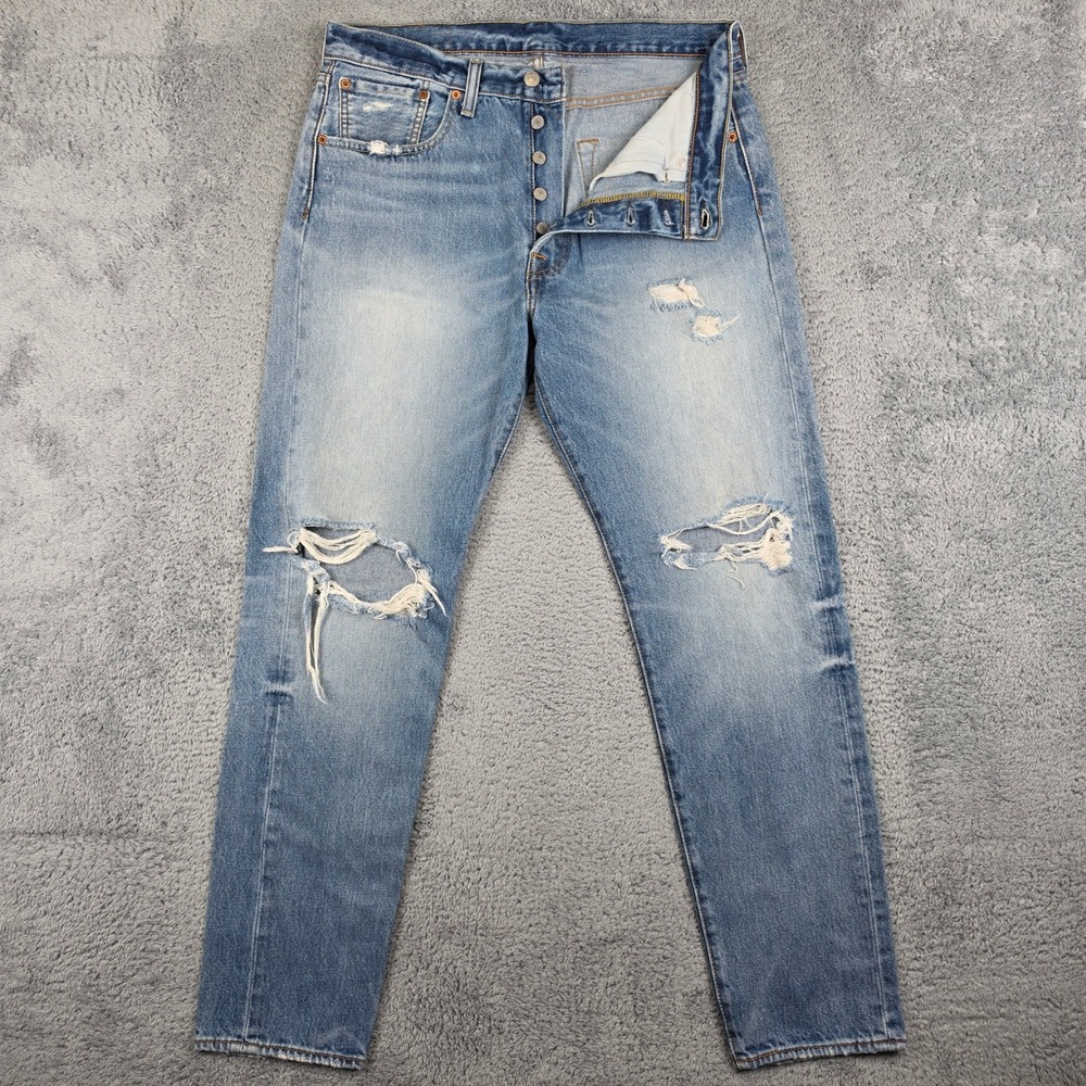 Levis 501 CT Jeans Mens 32x32 Light Wash Distressed Tapered Button Fly Grunge